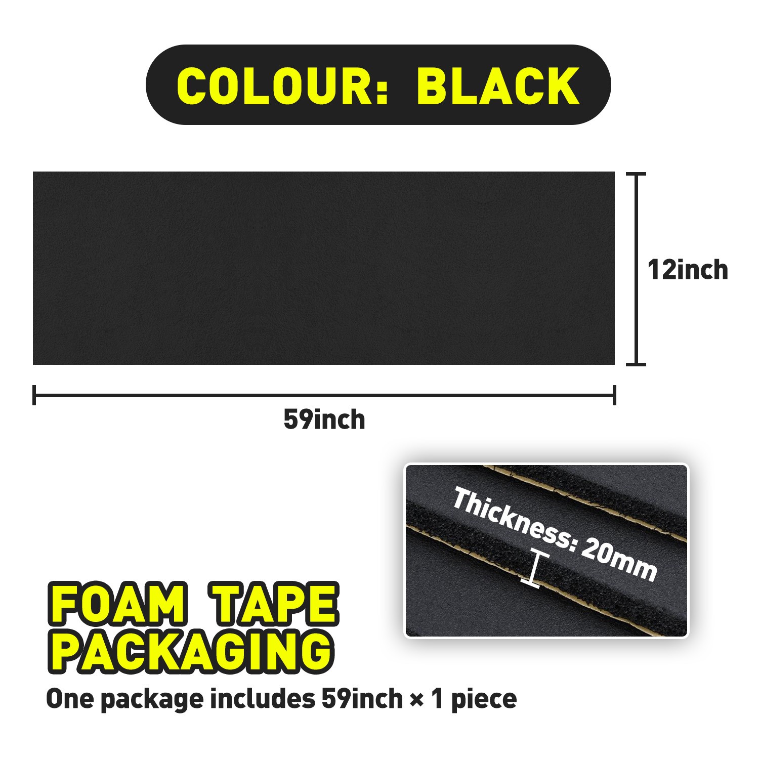 12" x 59" Black High Density Upholstery Foam Couch Mat Replacement Padding 4/5"