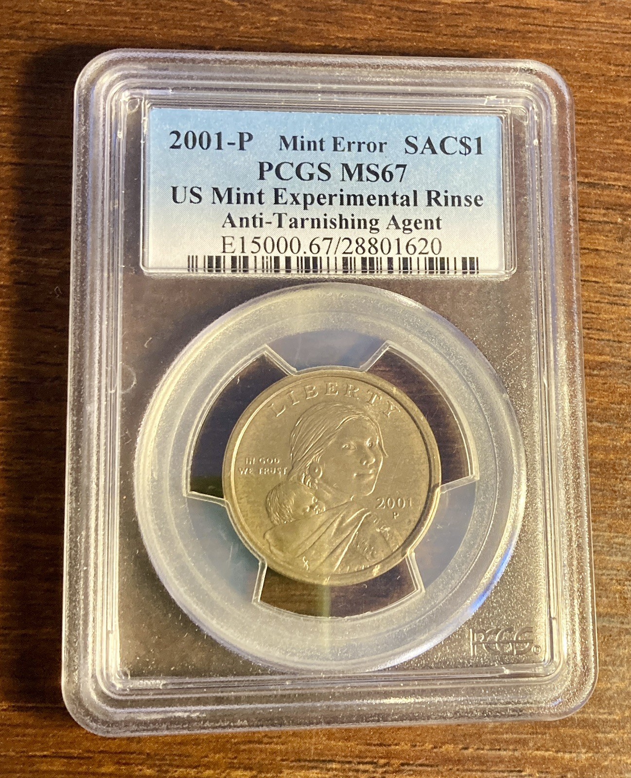 2001-P $1 Sacagawea-US Mint Experimental Anti-Tarnishing Rinse MS67 PCGS