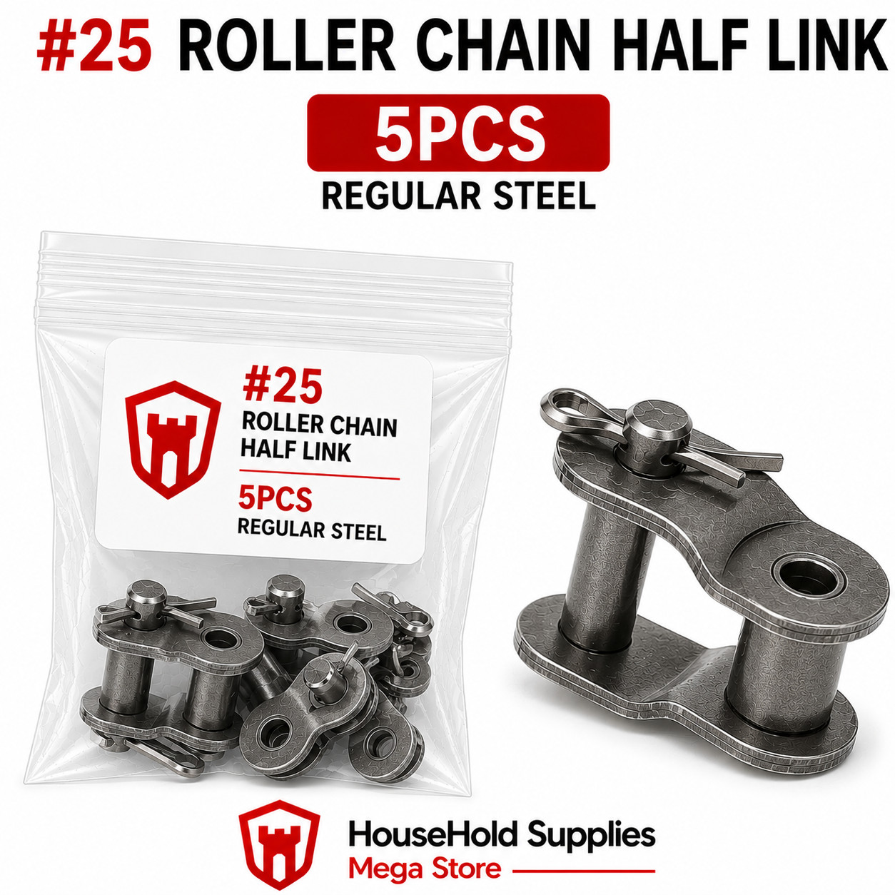 #25 Half Link Regular Steel Roller Chain Connecting Link (5pcs)