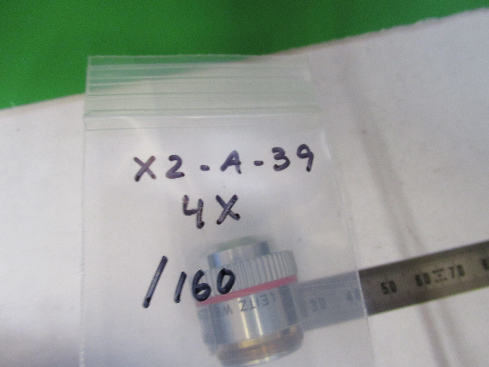 LEITZ wetzlar GERMANY OBJECTIVE MICROSCOPE PART EF 4X /160 AS PICTURED X2-A-39