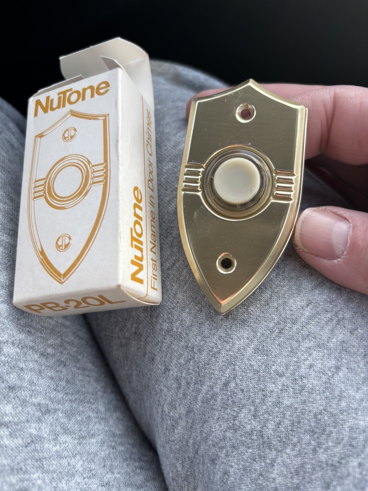 Vintage NuTone PB-20L Pushbutton Lighted Door Bell Button Gold Anodized