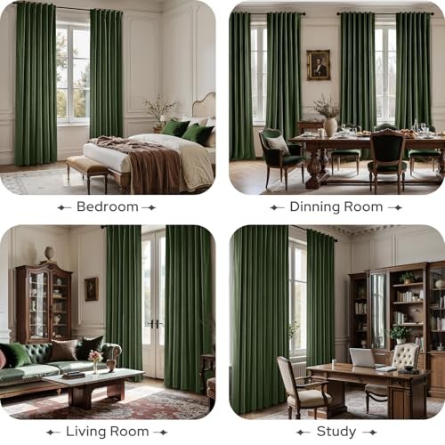 100% Blackout Velvet Curtains, Thermal 52"W x 84"L (Pack of 2) Olive Green
