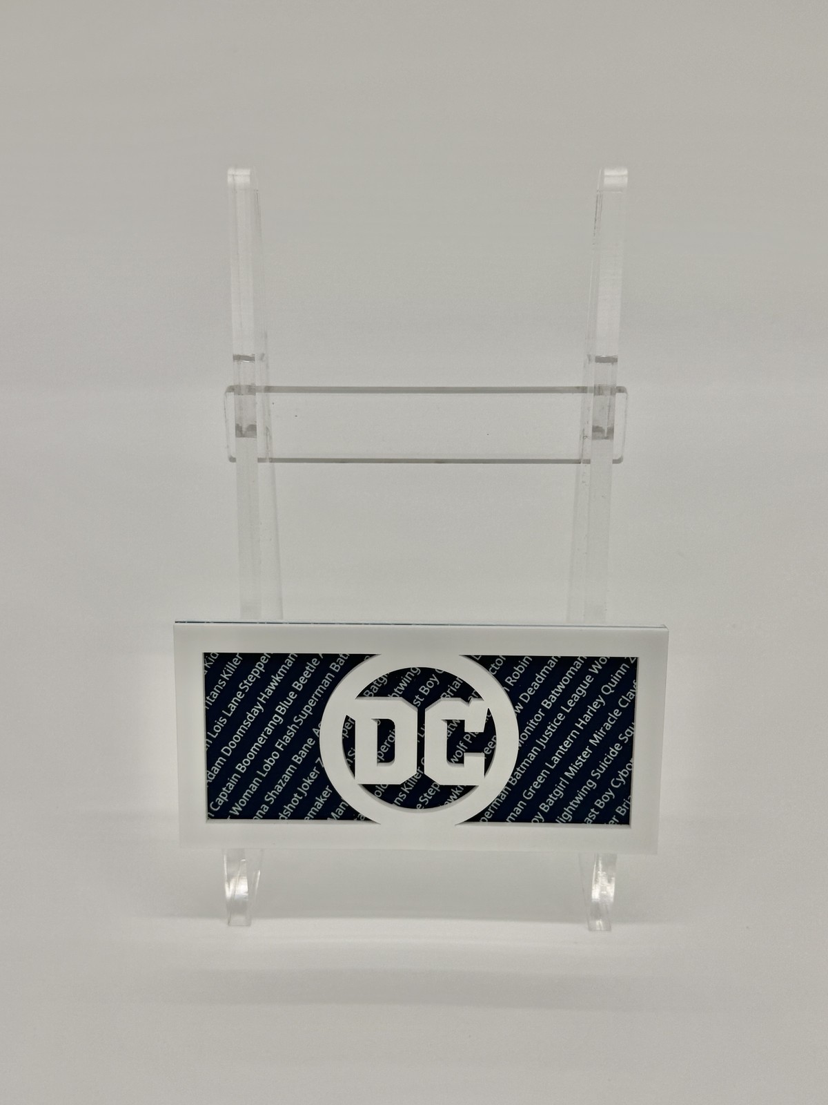 Custom Comic Book Stand - DC (White/Blue/Engraved) Laser Cut/Not 3D Prnt