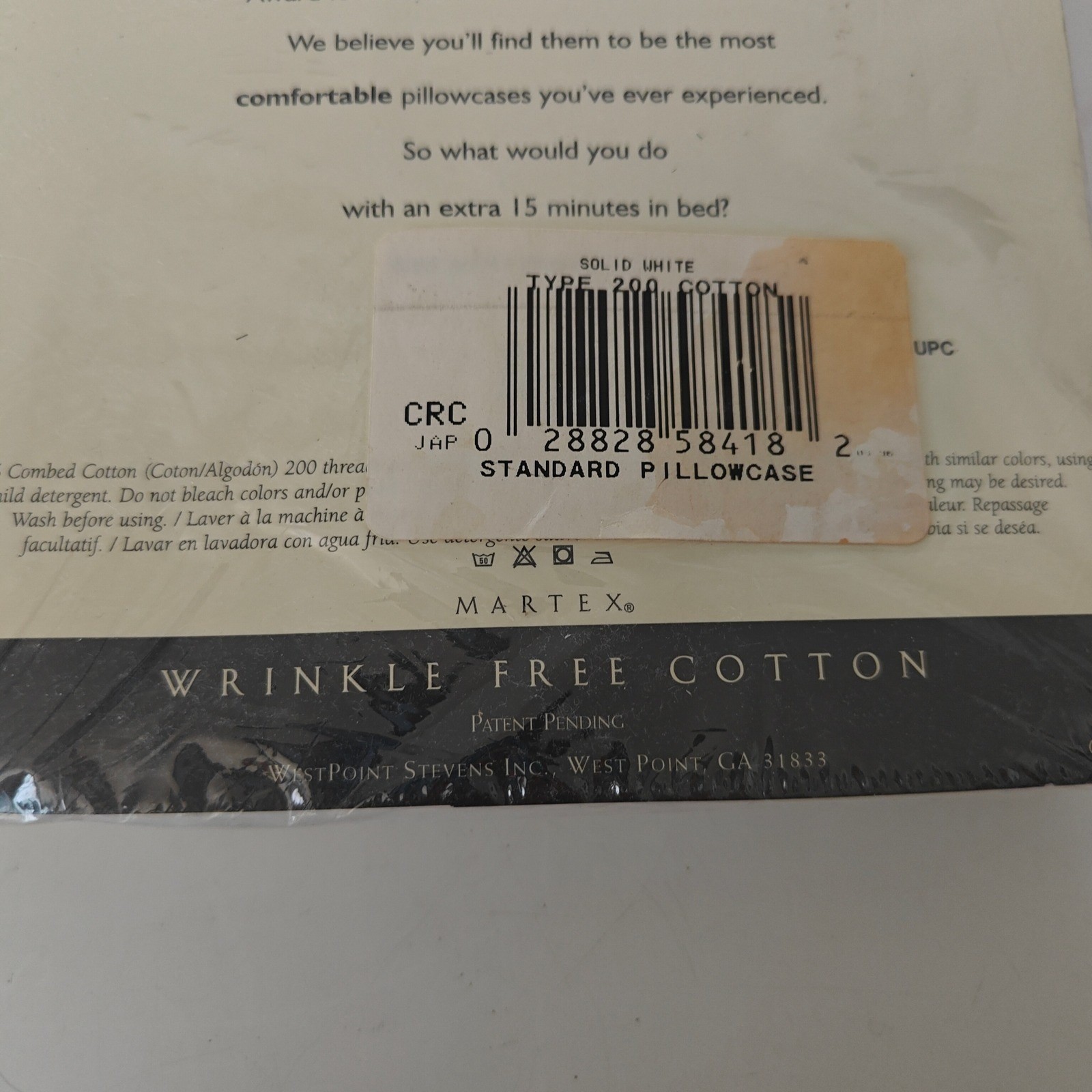 Martex Standard Pillowcases Solid White Wrinkle Free Cotton 200 Thread Count