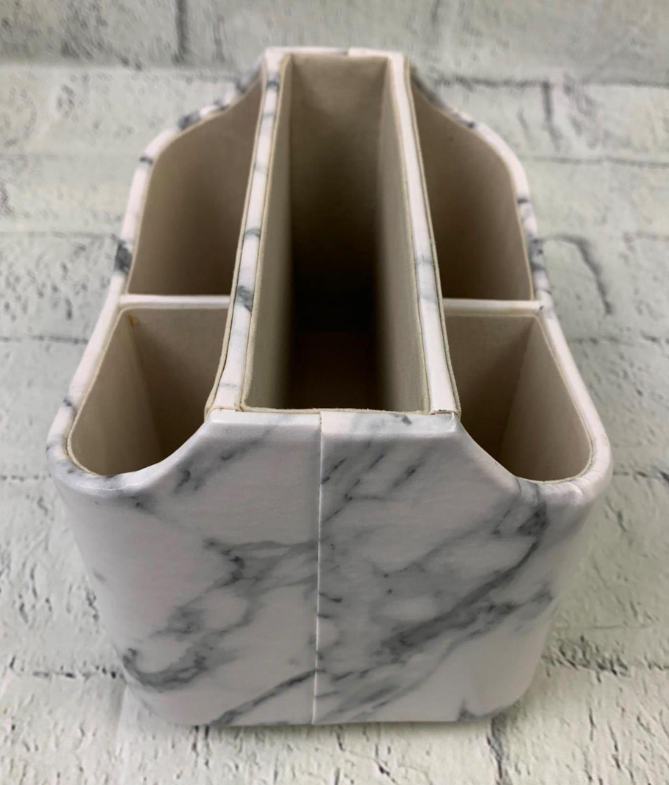 Marble Print Desk Organizer 360 Degrees Rotate Remote Control Holder Leather