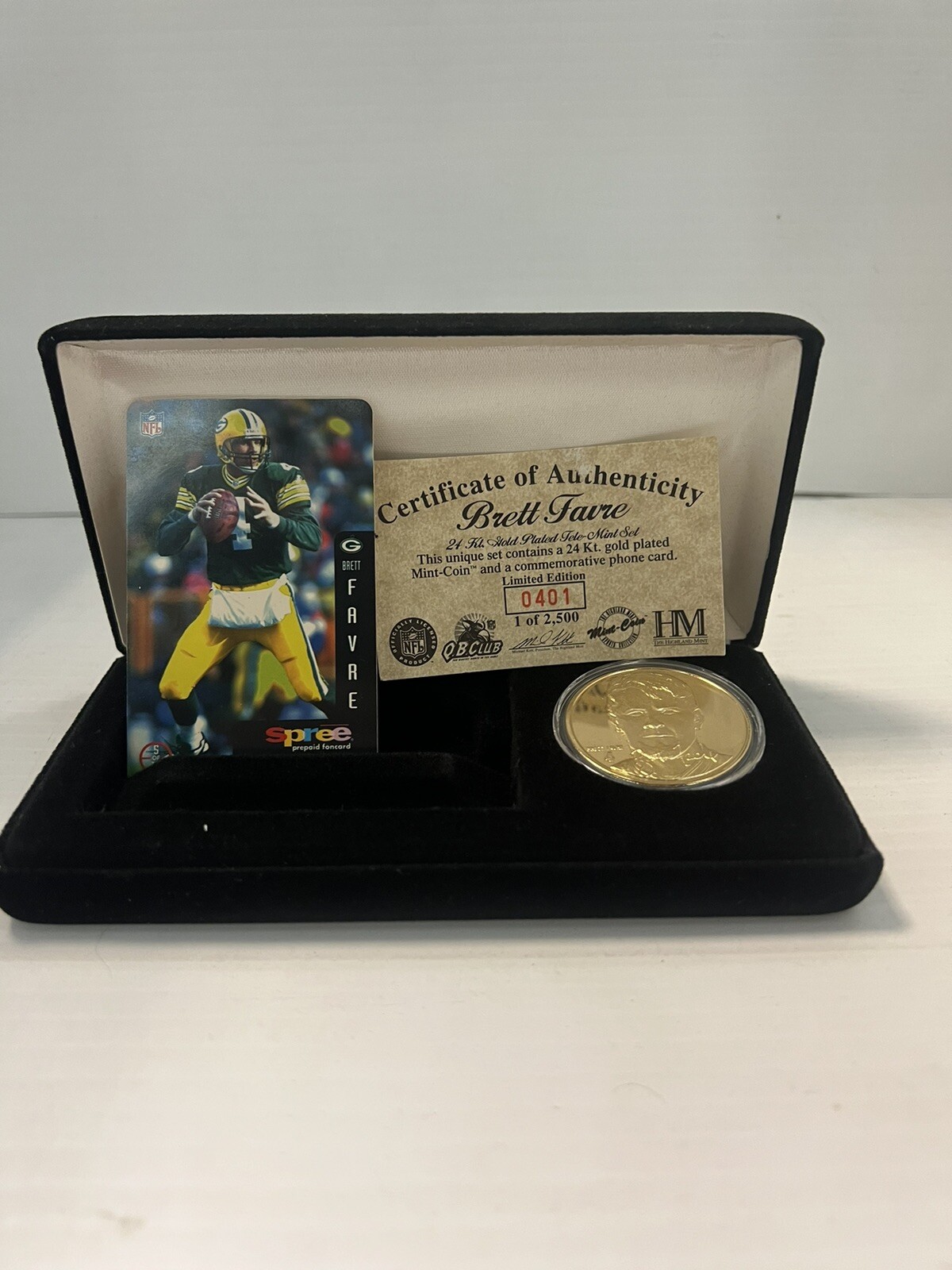 Highland Mint  Brett Favre 24k Gold Plated Coin And Phone Card