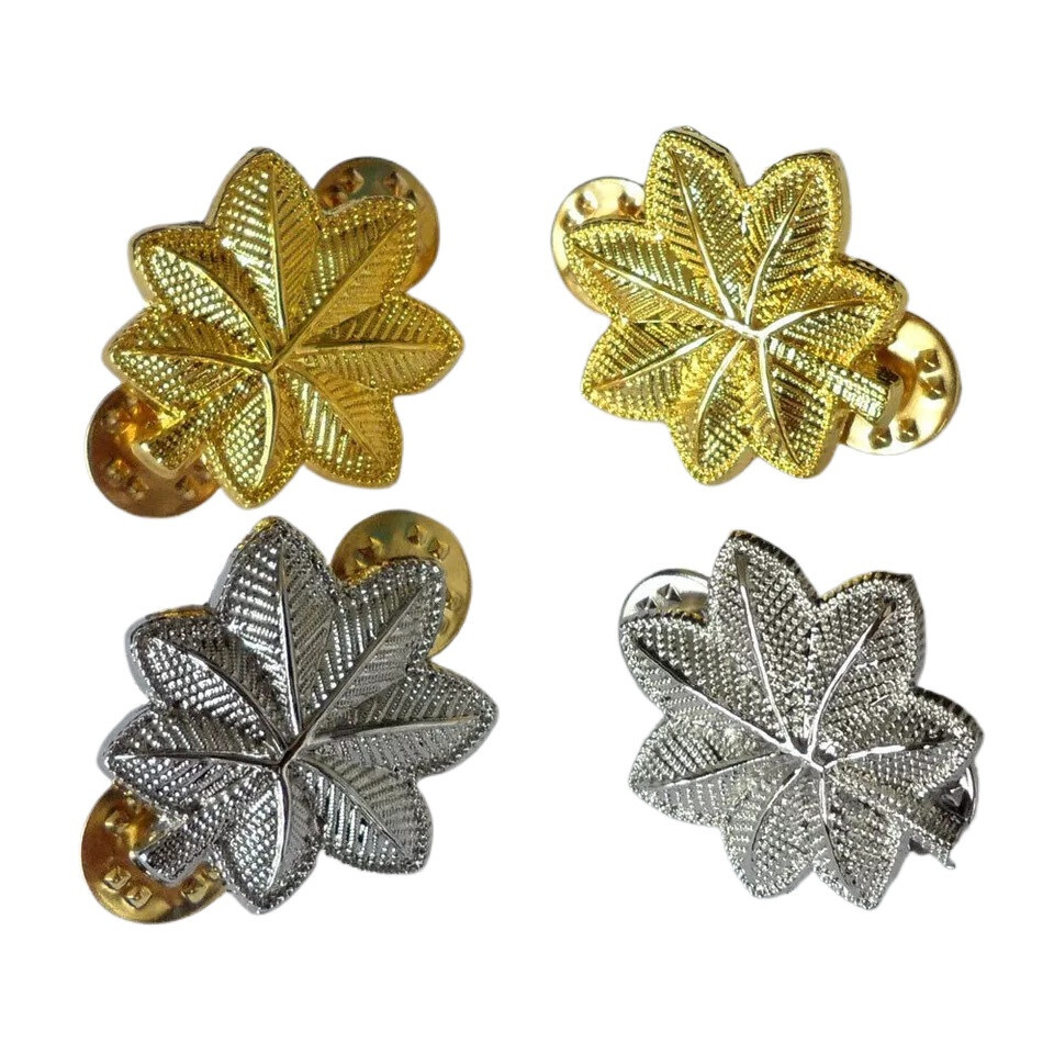 2PAIR US ARMY LIEUTENANT COLONEL MAJOR PAULETTE DEVICE DOUBLE CLUTCH PIN BADGE
