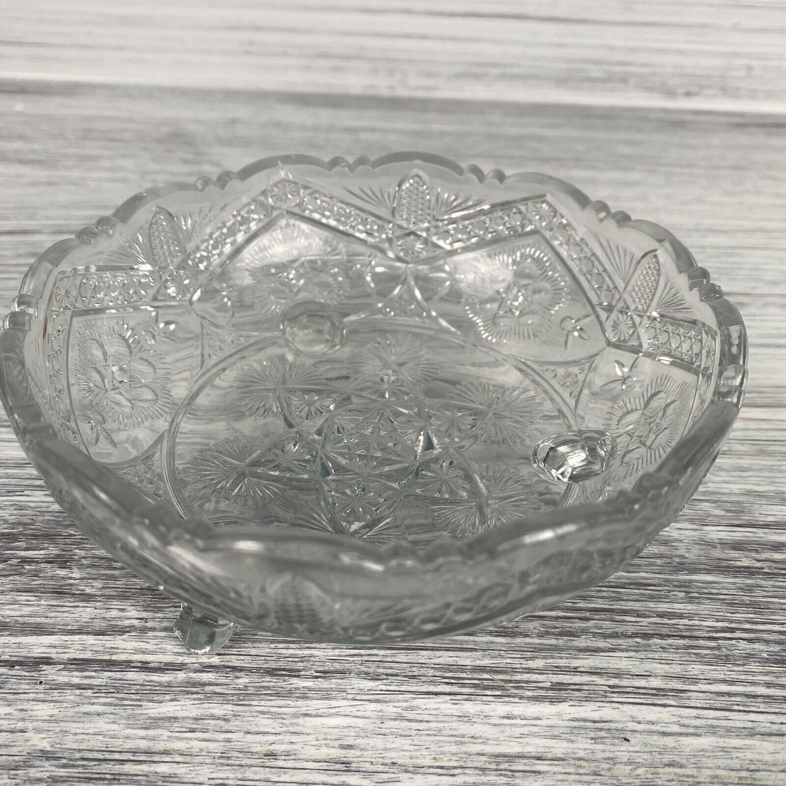 Vintage Cut Glass Candy Nut Bowl Decor Bowl Heavy Very Nice Glass Feet