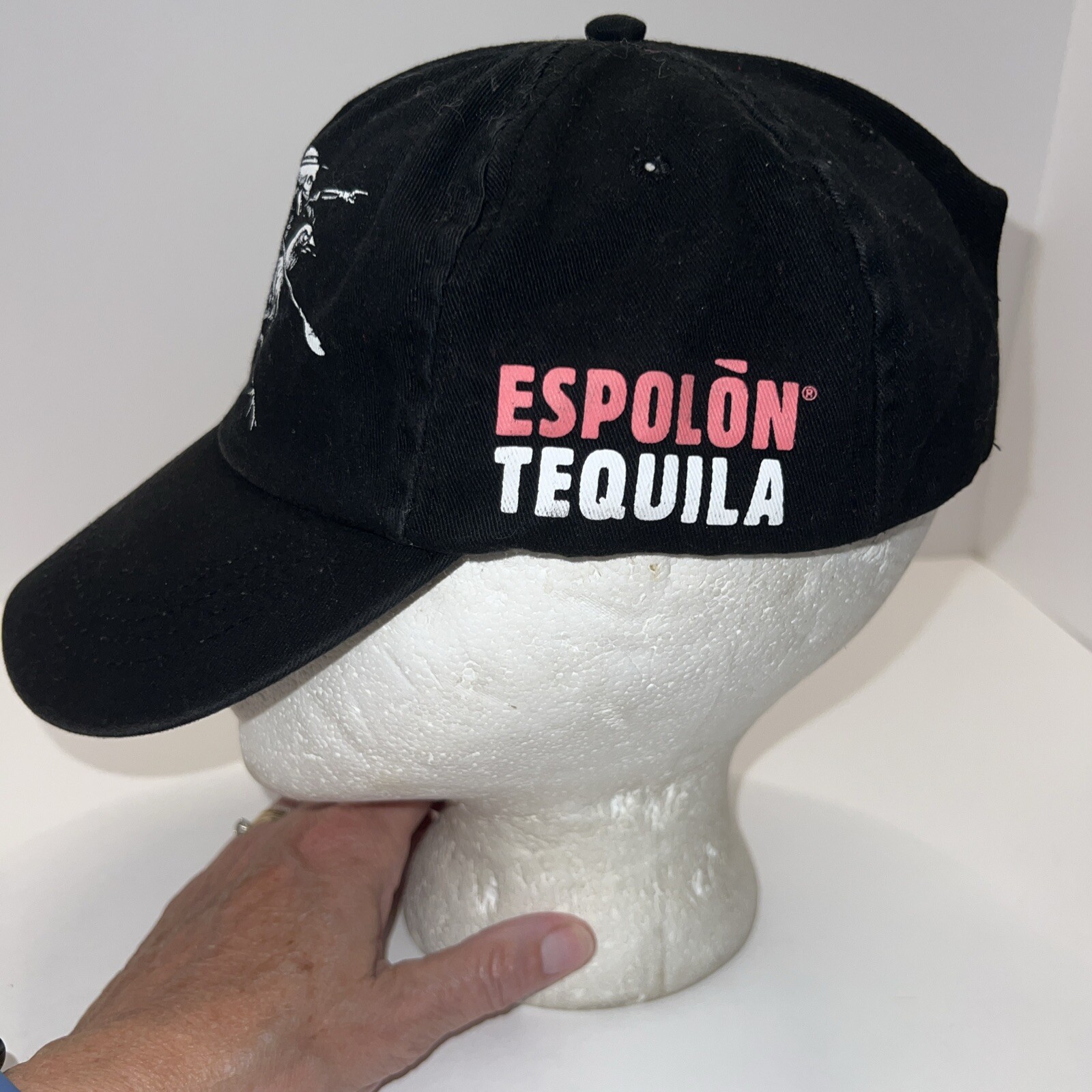 ESPOLON TEQUILA Black Hat Cap Skelton Riding a Chicken in White on Front