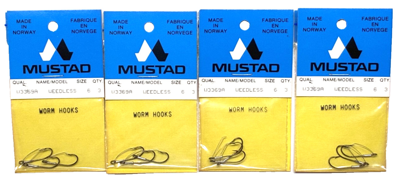 4 PACKS Mustad W3369A Weedless Hook Size 6 Bronze 3 Count Package