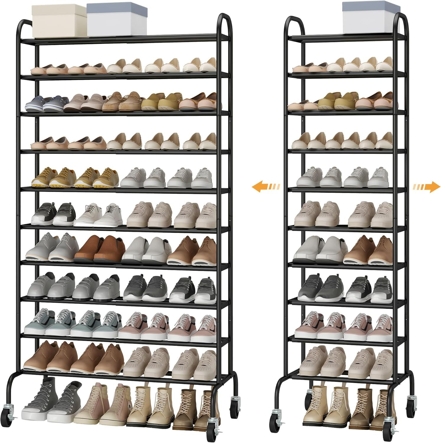 STO STO Expandable Shoe Rack, 10-Tier Metal Tall Shoe Rack for Garage, Up to 44