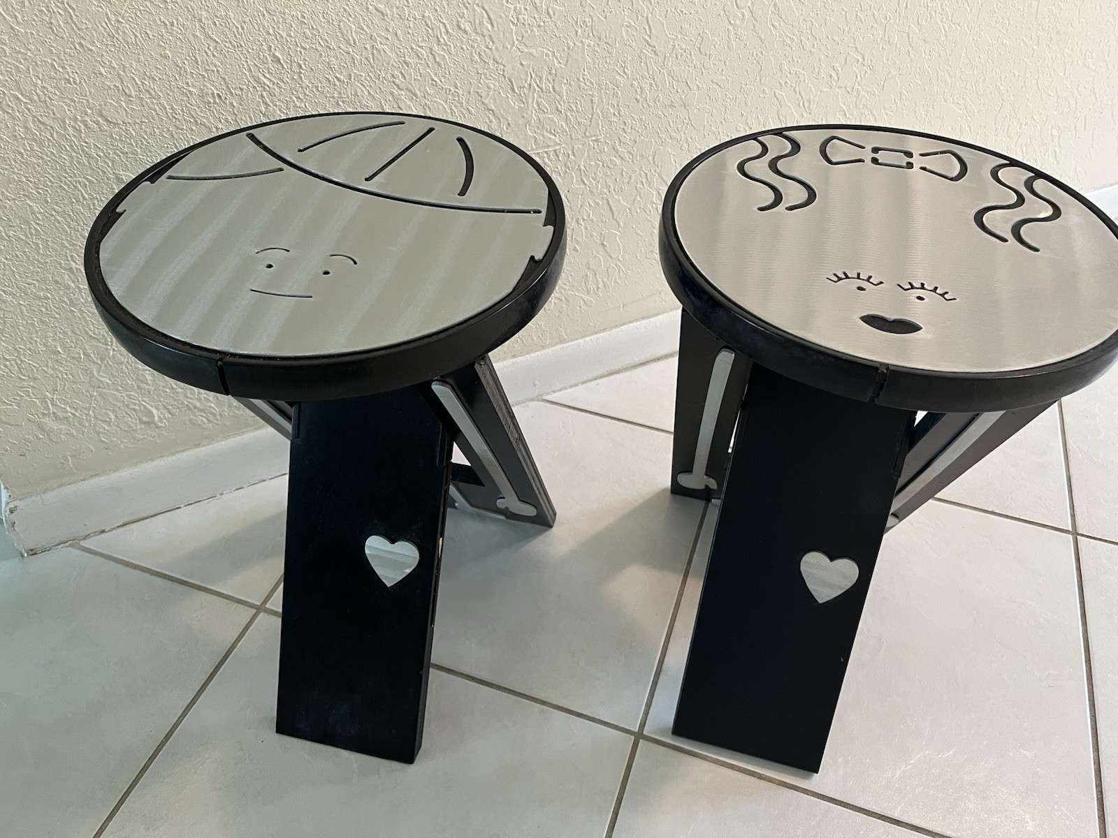 Black Silver Gray Wood Stools Fred Garbotz