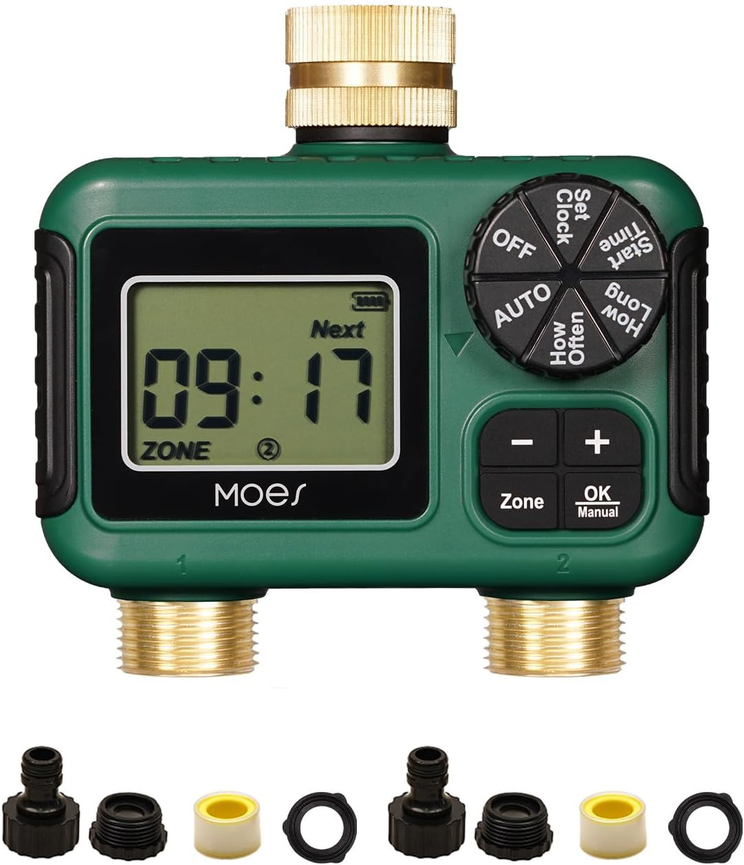 2 Zone Sprinkler Timer for Garden Hose,Brass Inlet &Outlet Water Timer | Program