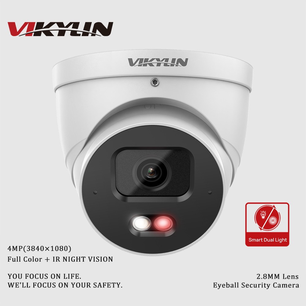 Vikylin 4MP Dual Light Turret IP Camera Full Color IR Light Built-in MIC ONVIF