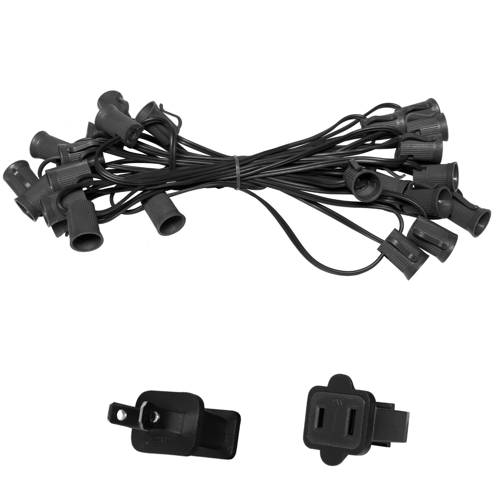 10'-50' Black Patio Light Socket Stringer, 12" Spacing, E17 Sockets, 8A, SPT1