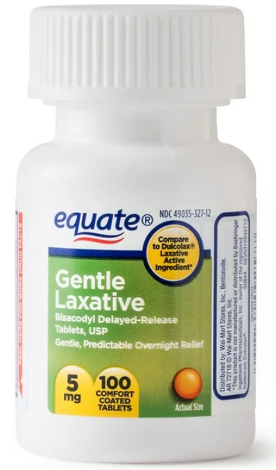 Equate Bisacodyl Gentle Laxative Tablets for Adult Constipation, 5 mg, 100 Count