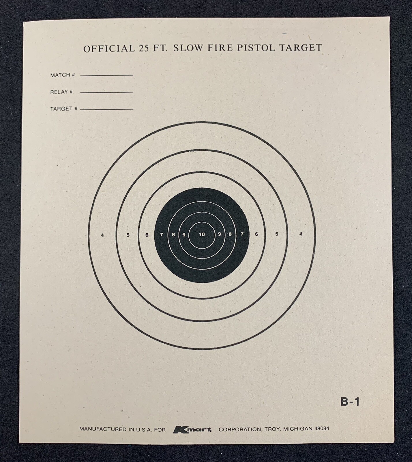 Vintage Kmart Official 25ft Slow Fire Pistol Target