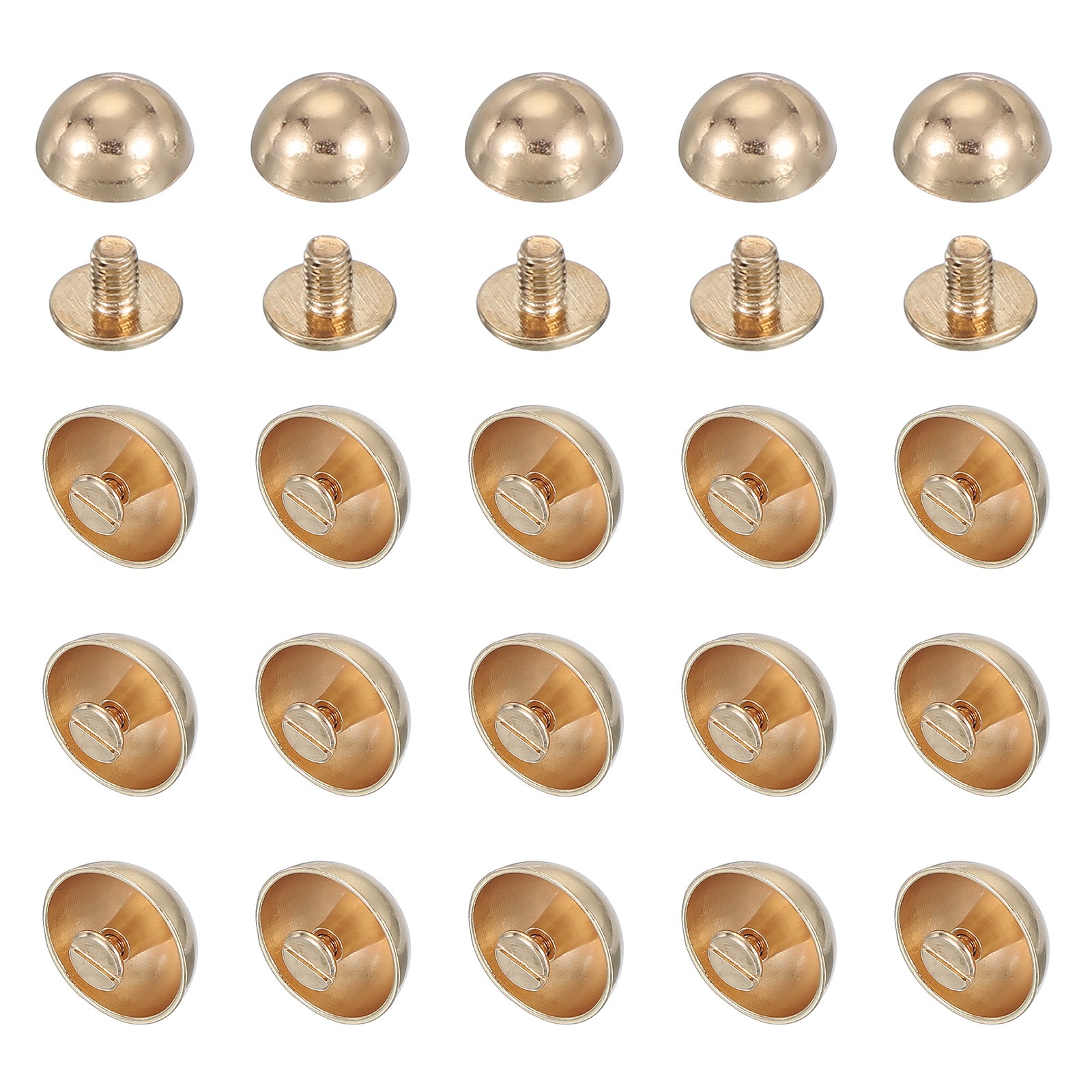 13/16" Dome Spikes Studs, 20 Sets Nailhead Screw Back Rivets, Light Gold
