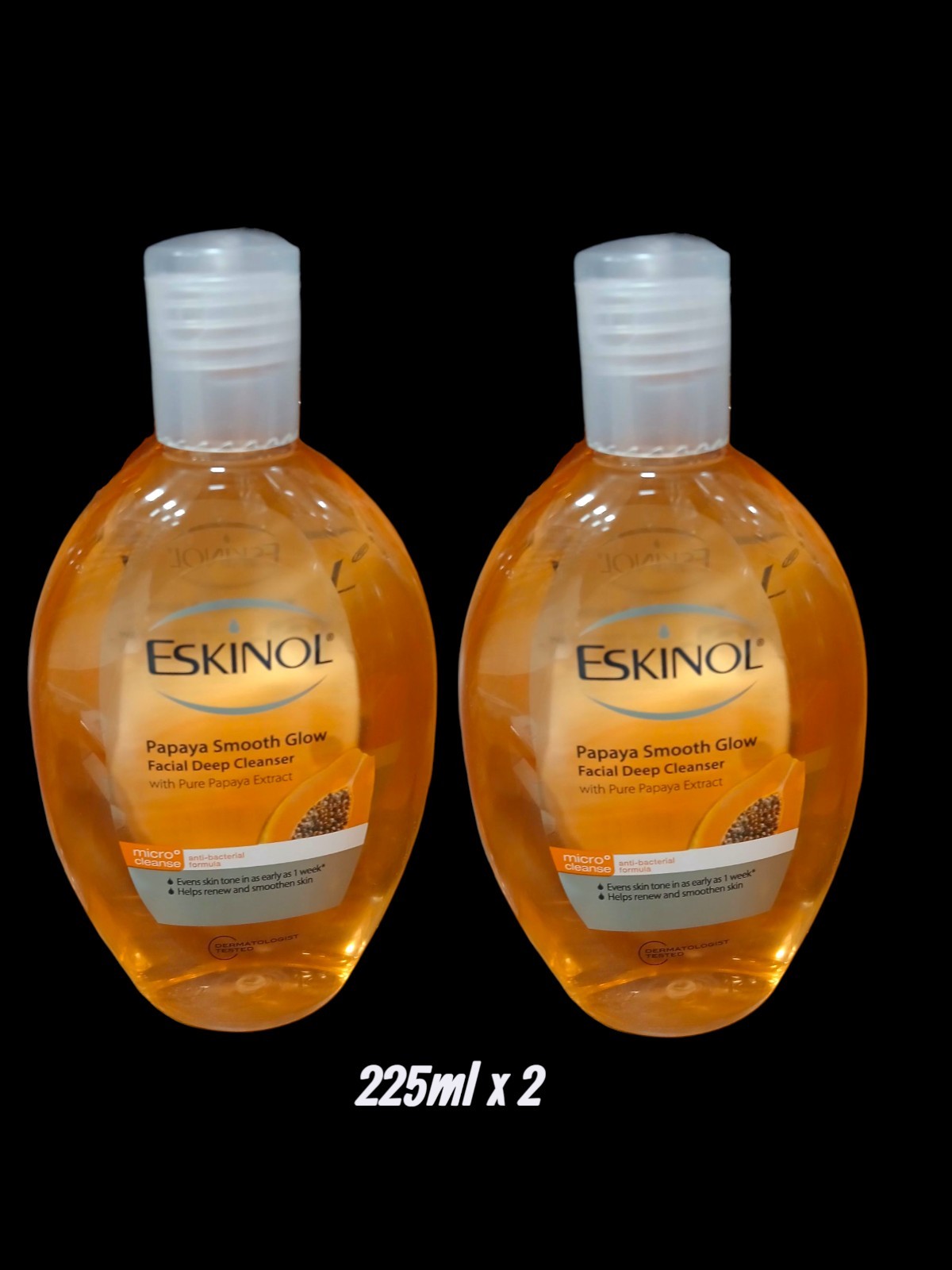 Eskinol Papaya Smooth Glow Facial Deep Cleanser 225ml x  2 (Lot of 2)