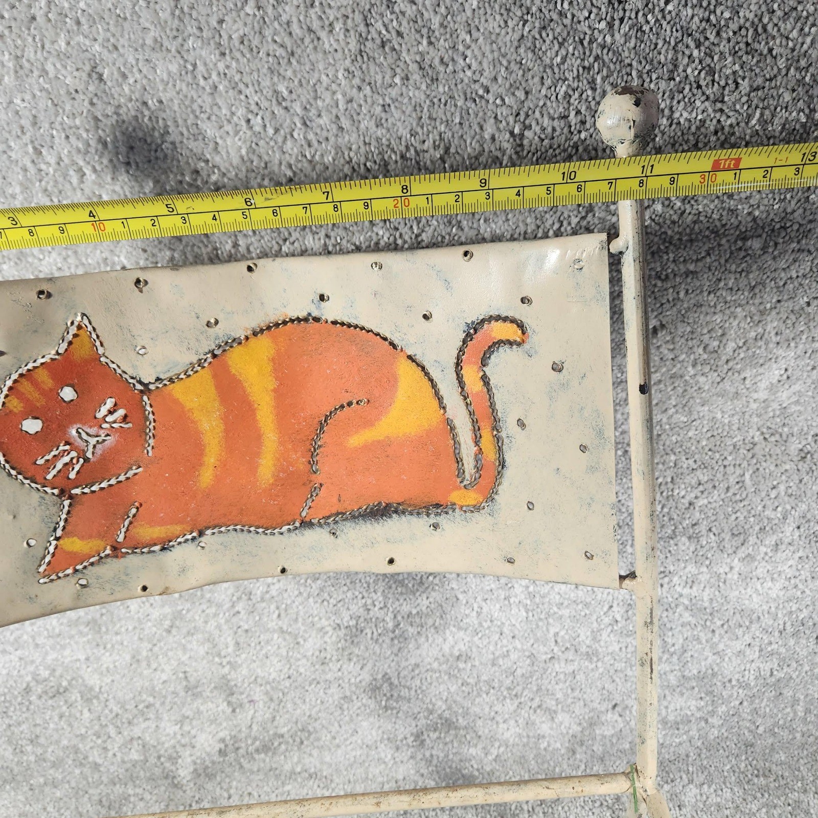 Child's Metal Chair Cream Orange Hand Painted Cat Vintage Whimsical Kids Size