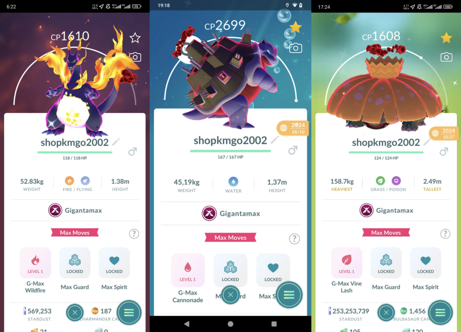 Pokémon Shiny Venusaur/ Blastoise/ Charizard Gigantamax --20k SD