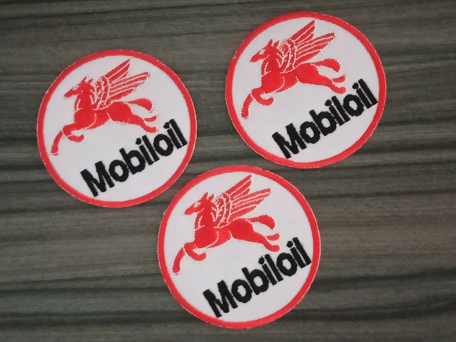 3pcs MOBILOIL GAS/OIL MOTOR RACING Car  Iron on Patch Embroidered Sewn on Jeans