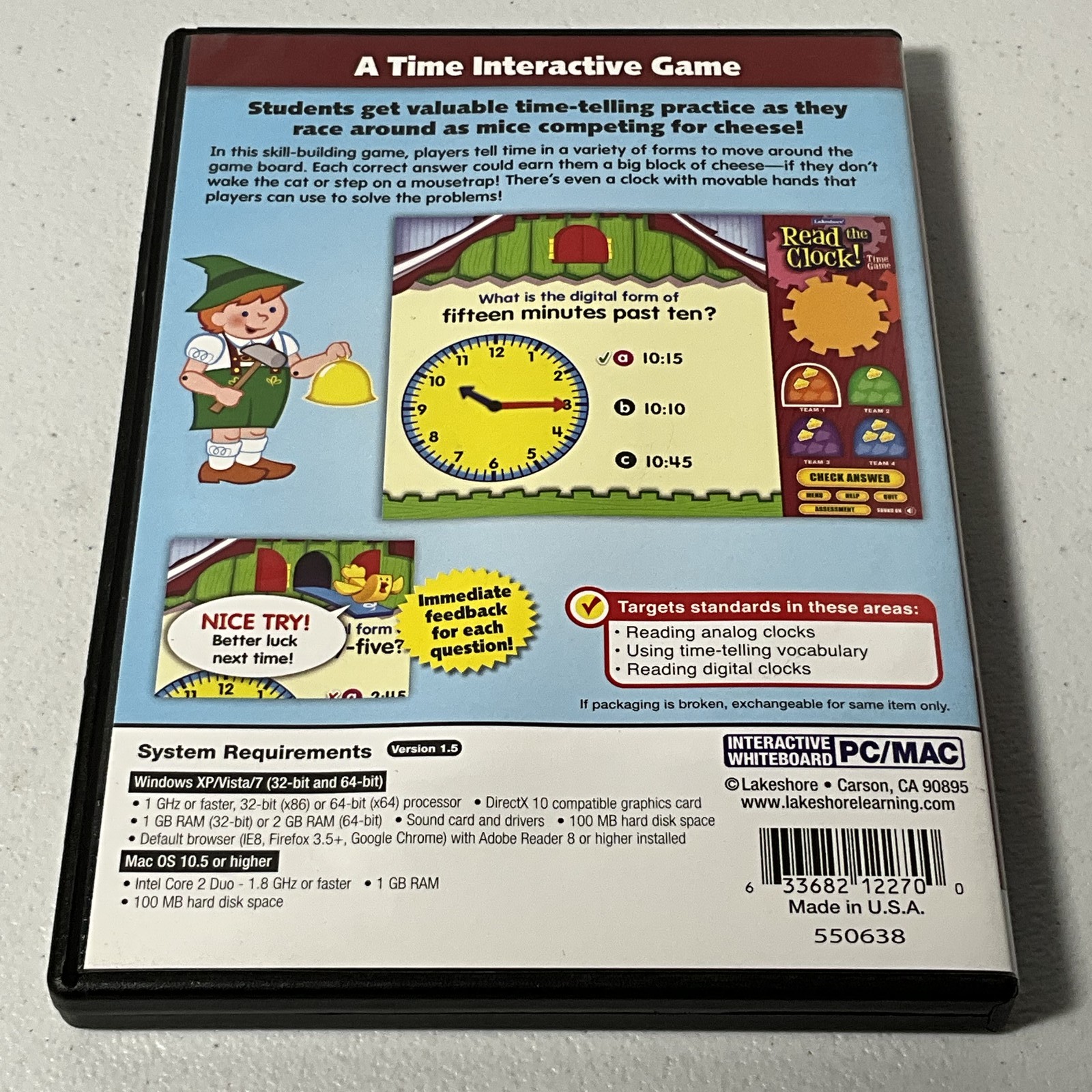 Lakeshore Read the Clock! Time Game Interactive Whiteboard Software PC MAC