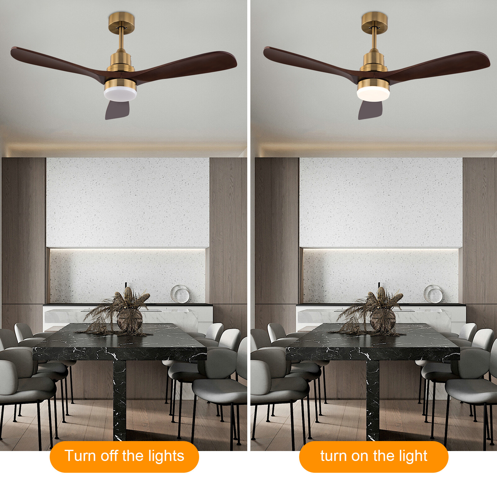 48 Inch 3 Colors LED Ceiling Fan Light w/ Remote Control Fan Light Timer 40W