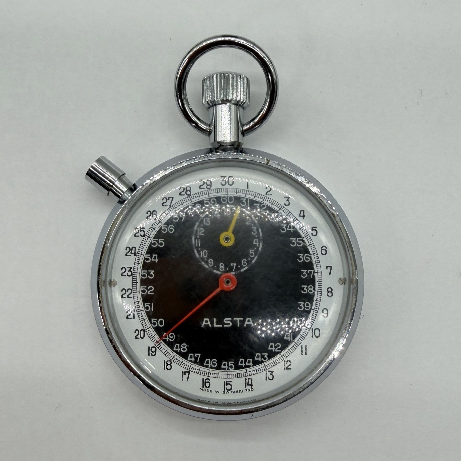 Vintage ALSTA Stopwatch Timer Made in Switzerland Silver Tone