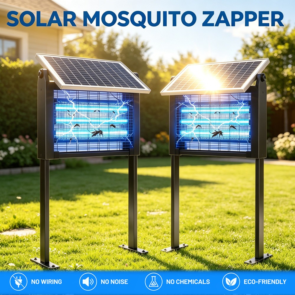 4500V Solar Bug Zapper Outdoor Mosquito Zapper Waterproof Electric Fly Zapper US