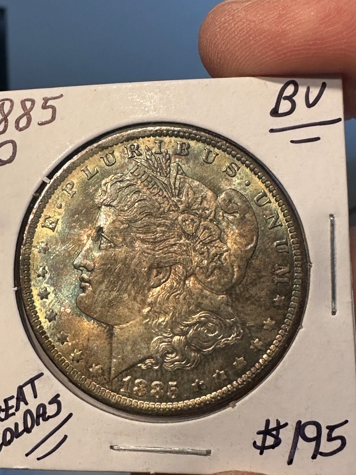 1885 o morgan silver dollar bu Rainbow colors