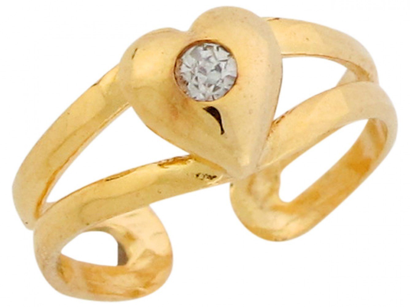 10k or 14k Yellow Real Gold White CZ Heart Ladies Toe Ring