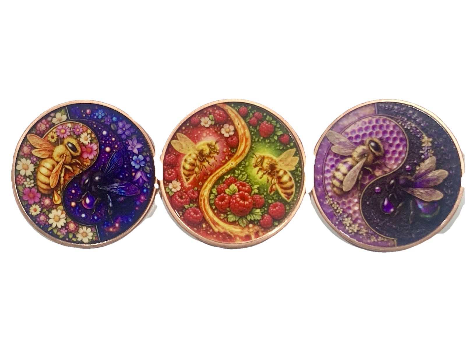 3pc HONEY BEE Themed Colorized 1oz .999 Copper Wildflower,Raspberry & Lavender