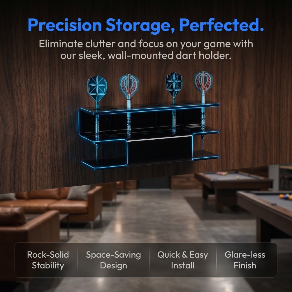 2Pcs Durable Black Acrylic Dart Wall Rack Space Saving Dart Storage