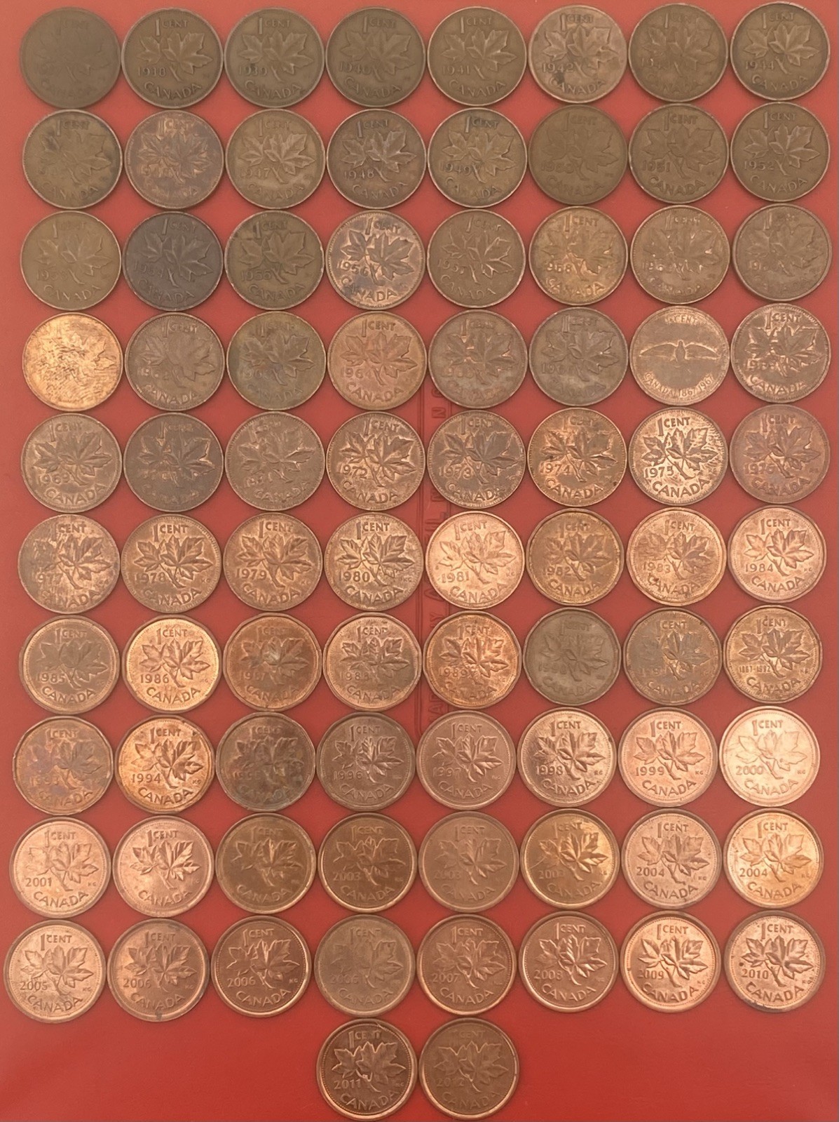 Canada 🇨🇦 Small 1 Cent Date Run 82x 1937-2012 Coins George V & VI Elizabeth II