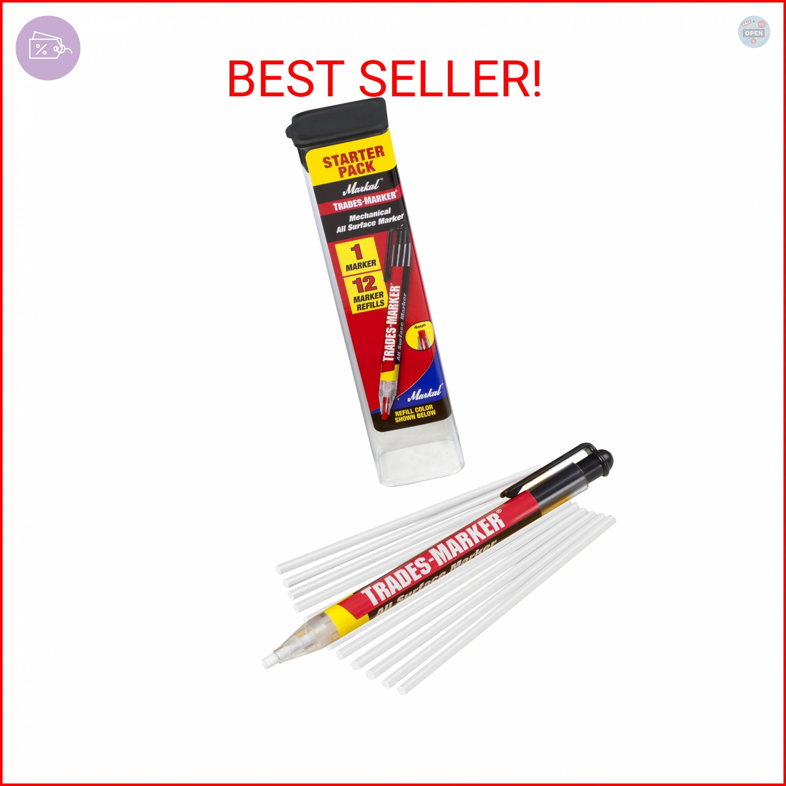 Markal 96130 Trades Marker (1 Holder, 12 Refills), White