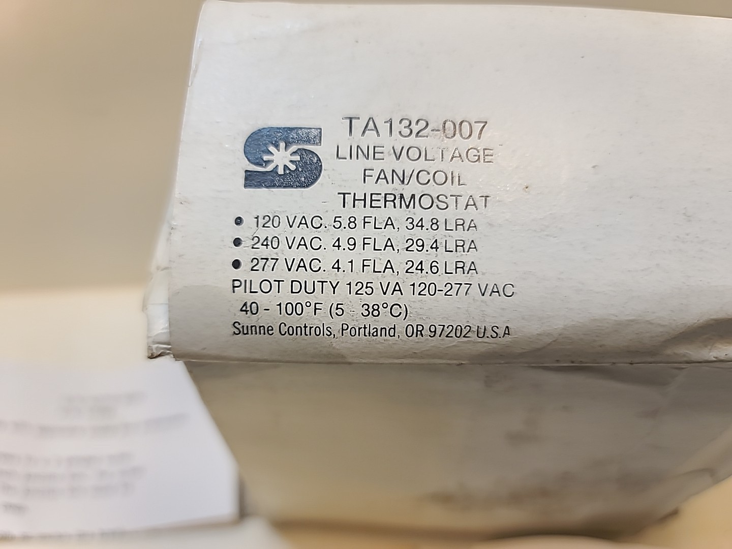 Sunne Controls Fan Coil Thermostat TA132‑007 – Line Voltage NOS Lot of 2