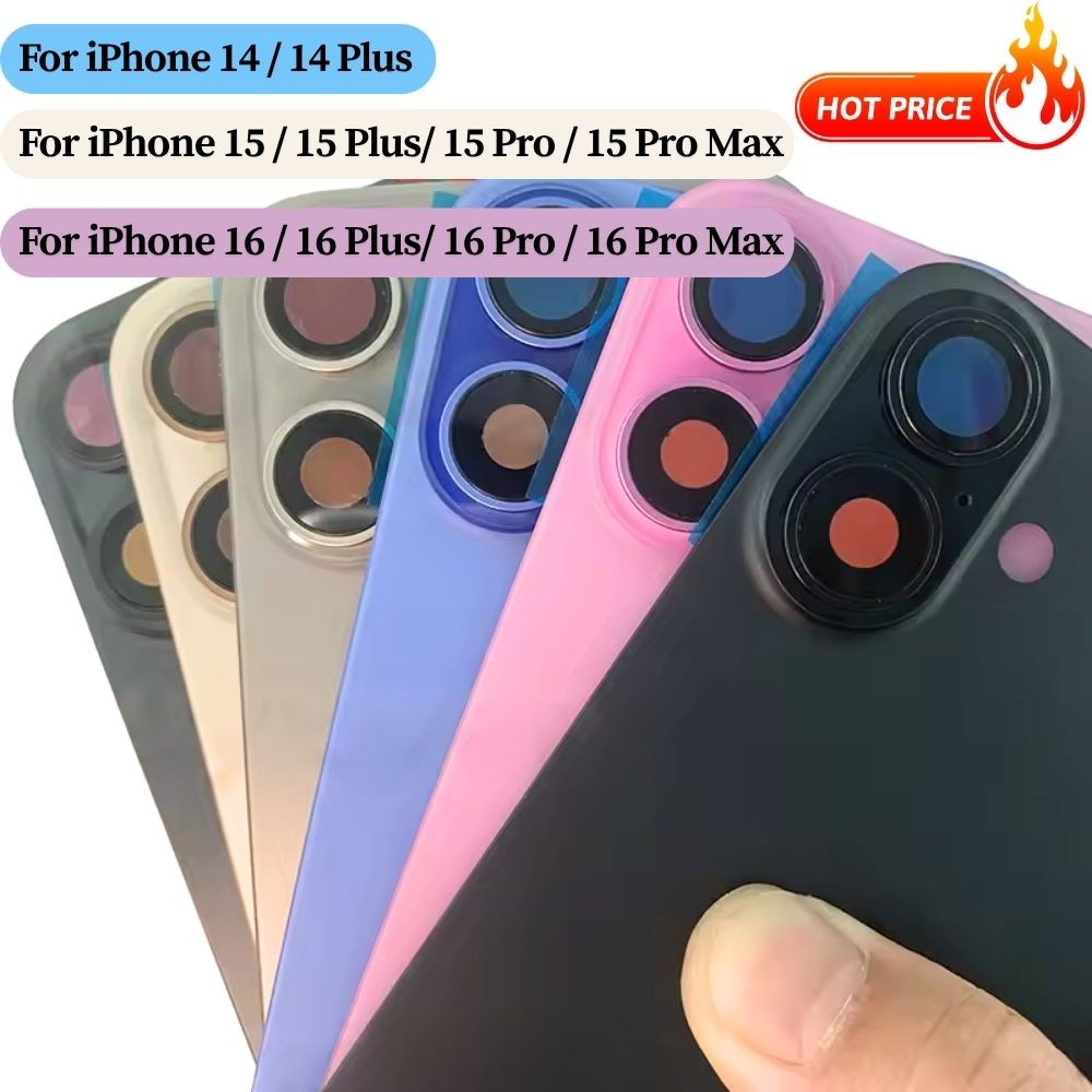 For iPhone 14 15 Plus 16 17 Pro Max Back Glass+ Frame Rear Cover Replacement Lot