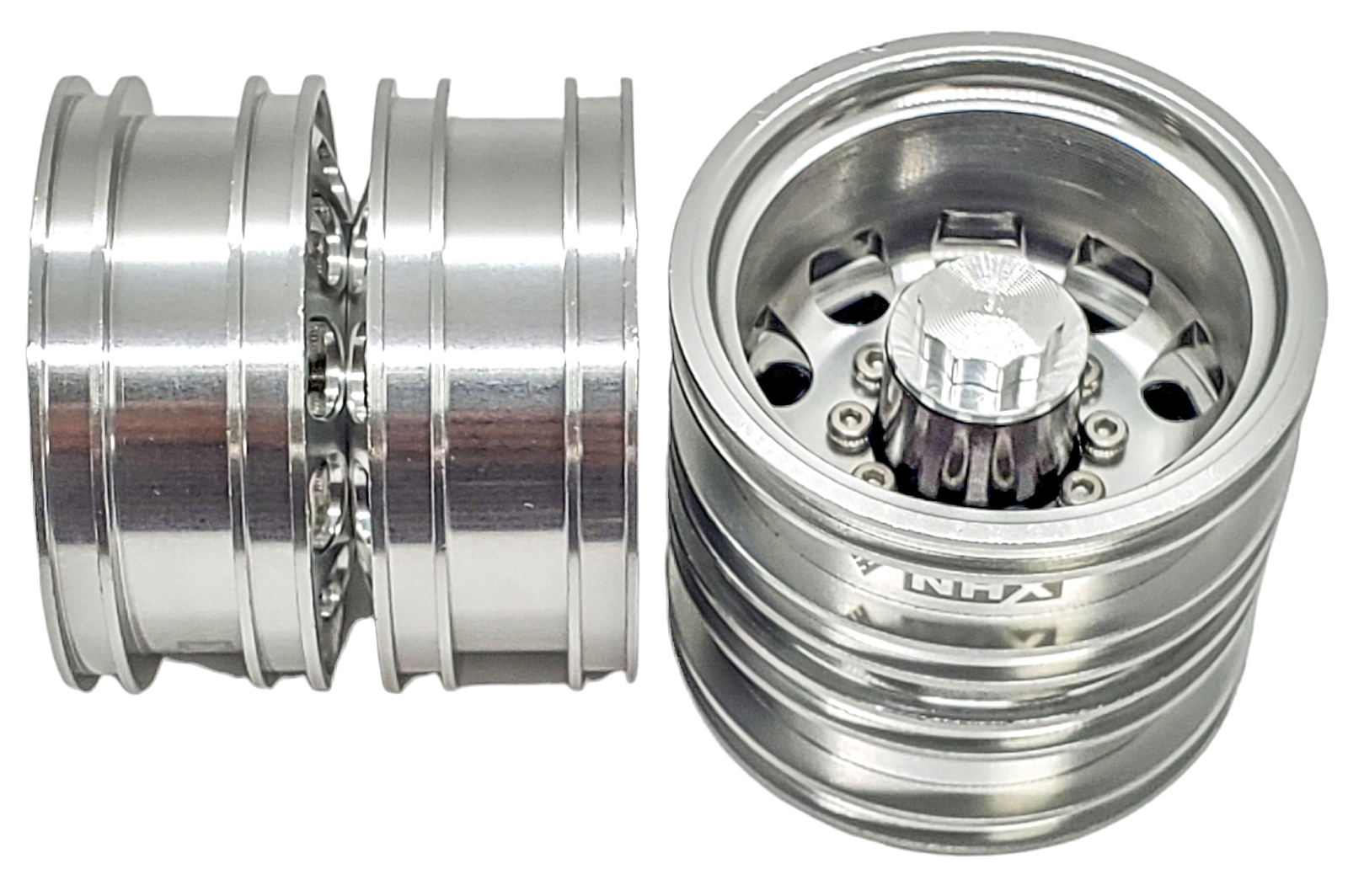 NHX RC V2 Aluminum Rear Dually Wheels Silver For 1/14 Tamiya Tractor Trucks (2)