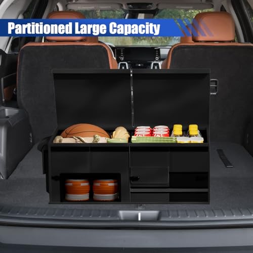 Car Trunk Organizer, Collapsible Multi Compartment Cargo Storage Box with Black