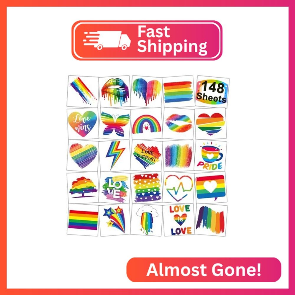 CHARLENT Rainbow Temporary Tattoos 148 Individually Sheets - Pride Tattoos Heart