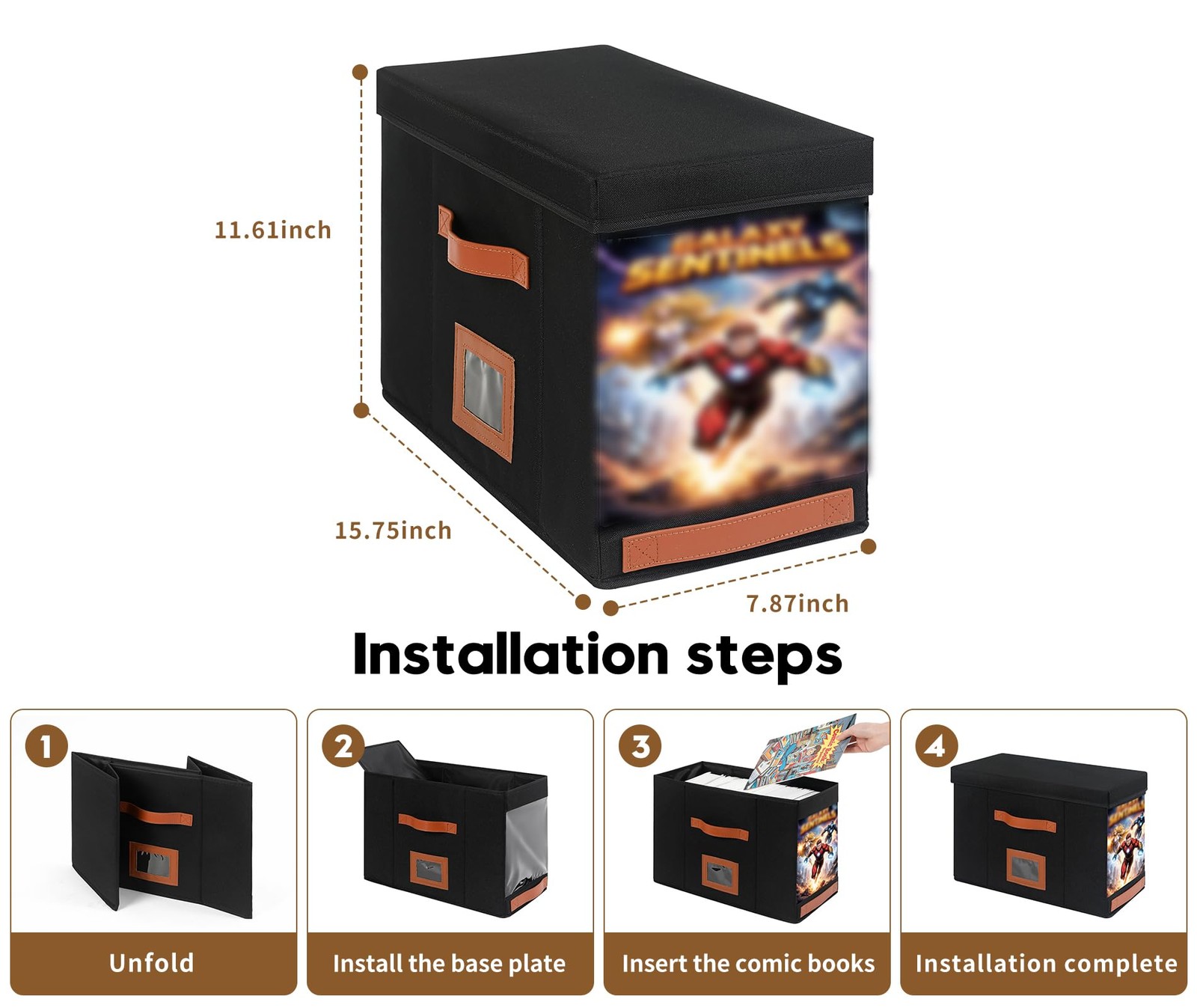 Comic Book Storage Box with Display Window, 3-Pack Collapsible Storage Case, ...