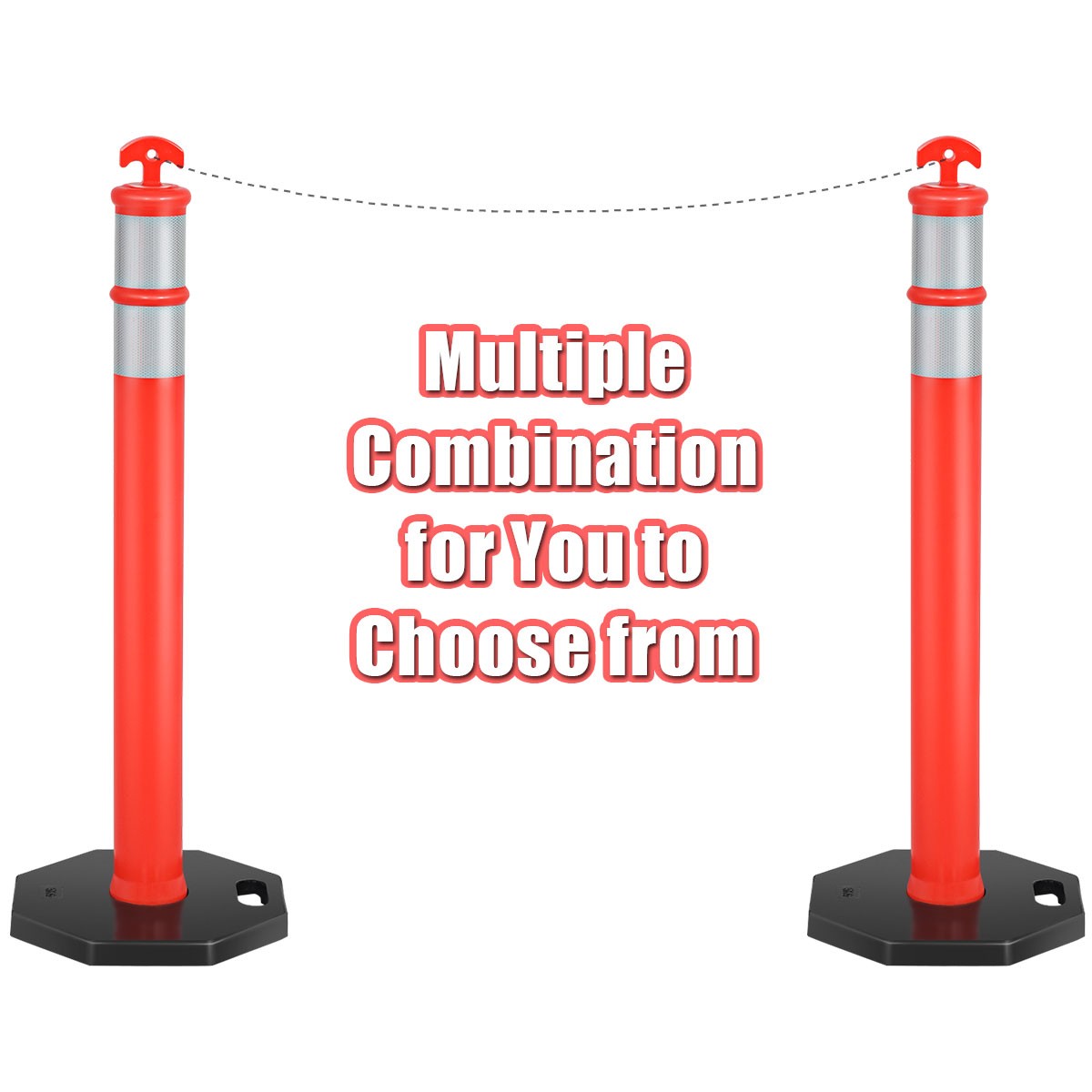 6 Pack 45" Orange Traffic Delineator Post Cone w/ Rubber Base & Reflective Bands
