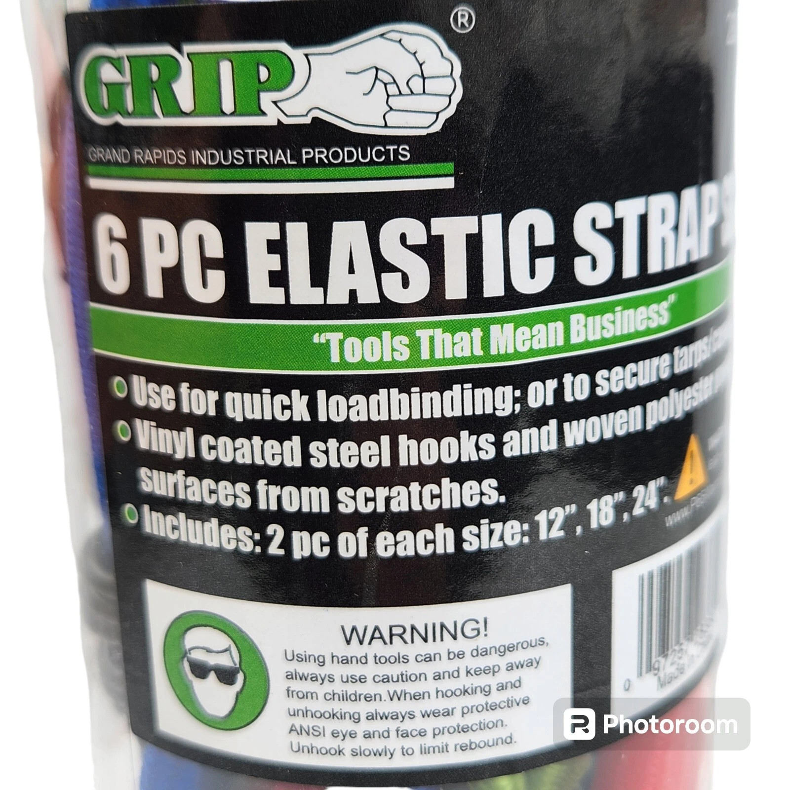 GRIP Elastic 12" 18" 24" Bungee Strap Set with Hooks (6pc - 3 size) Ships Free.