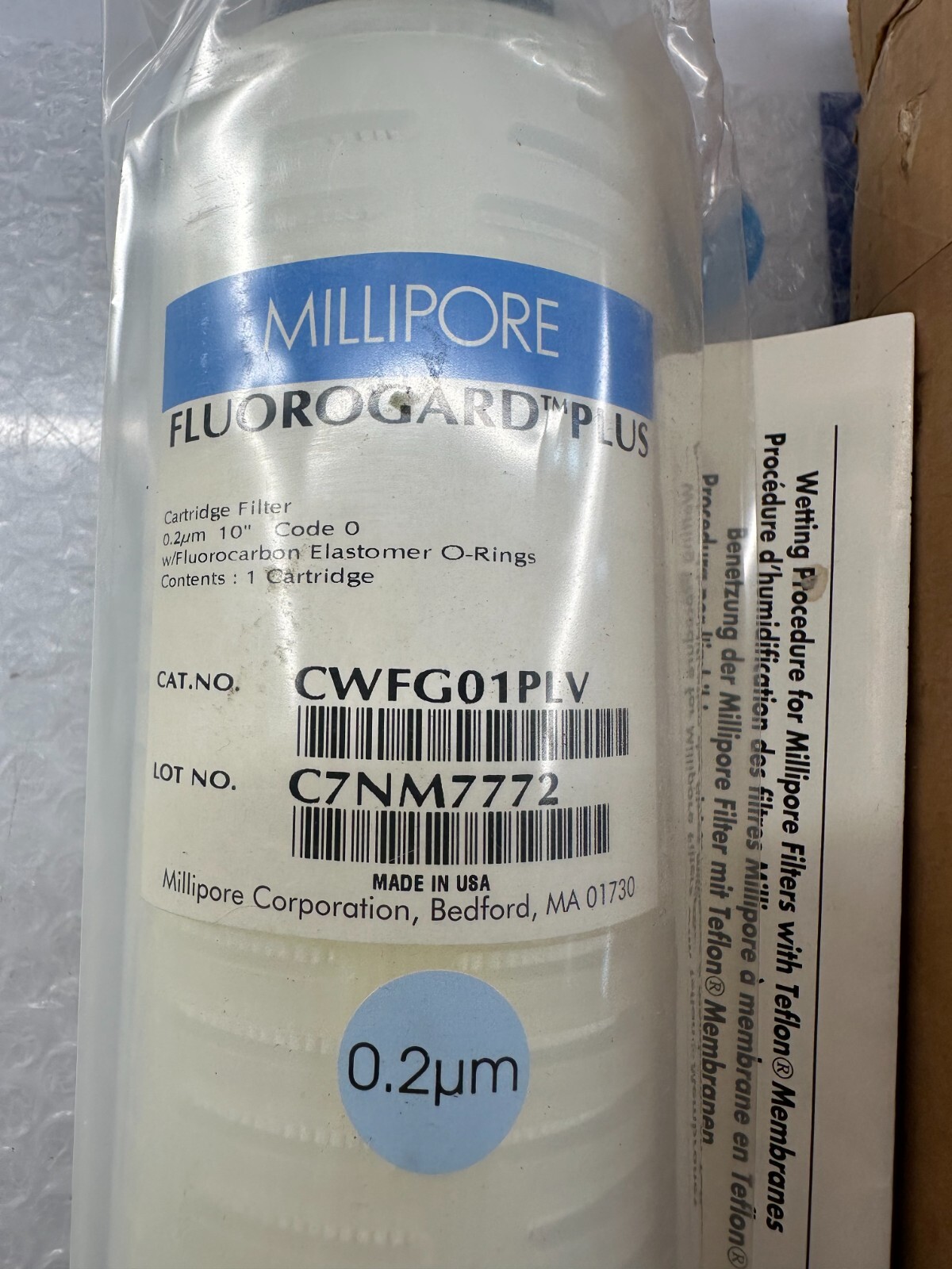 Millipore Fluorogard-Plus CWFG01PLV Cartridge Filter 0.2um, 10"L