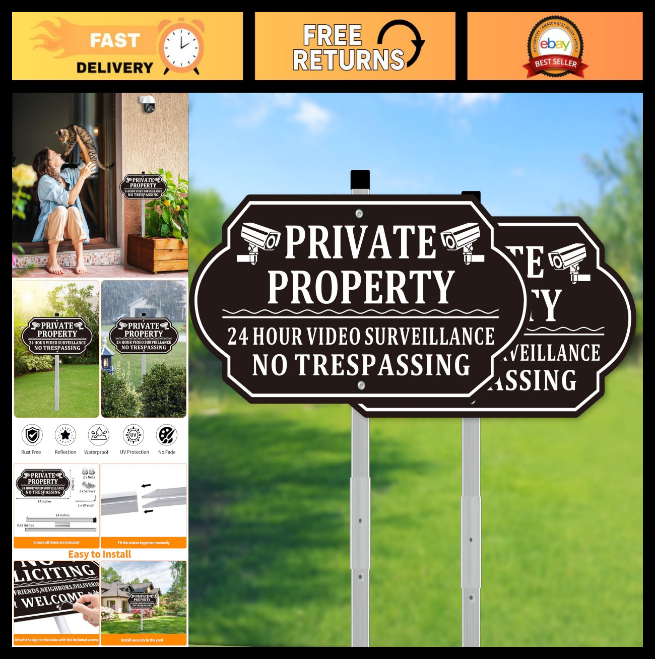 No Trespassing Signs - Private Property Video Surveillance Aluminum Signage (2 P