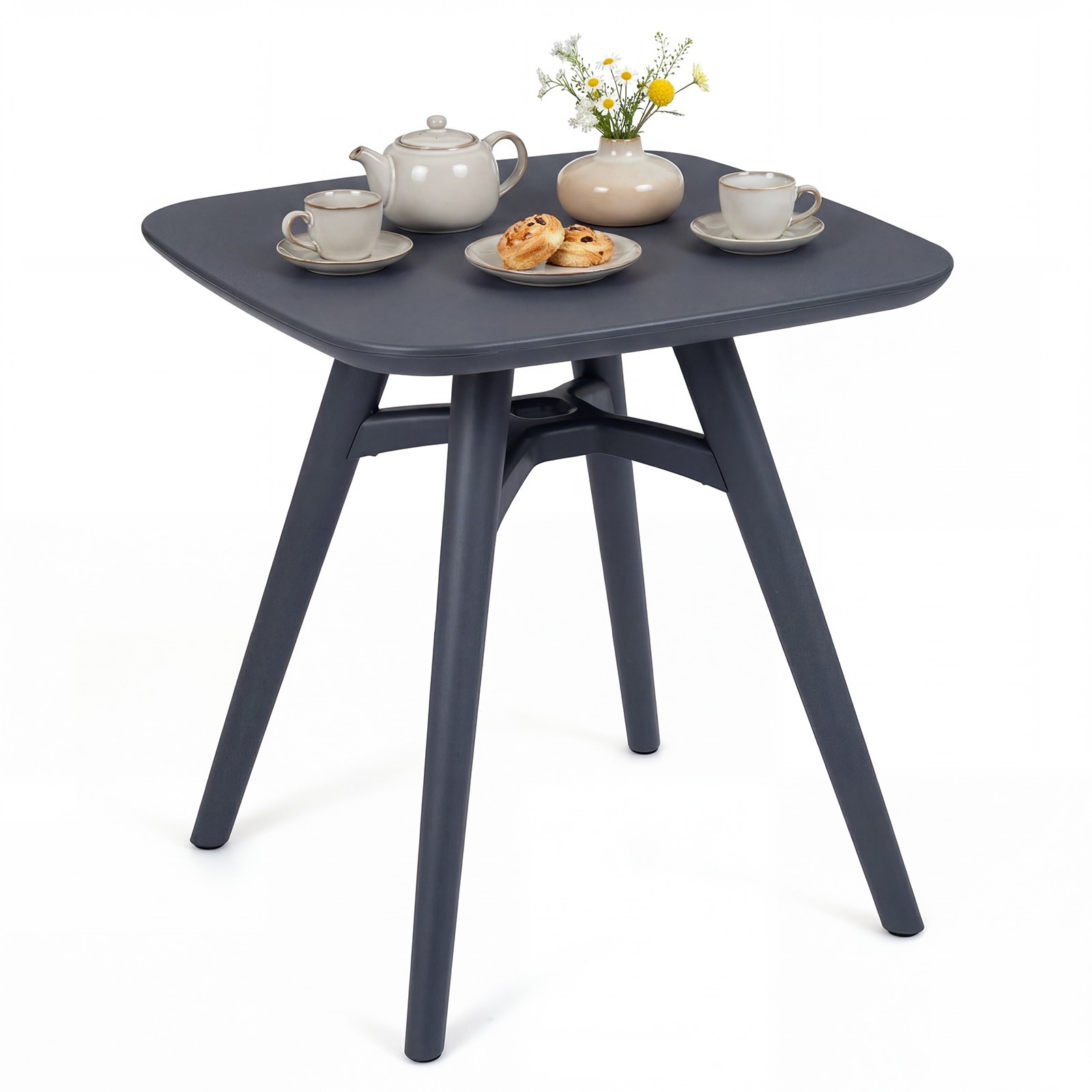 Square Outdoor Dining Table, All-Weather Plastic Patio Bistro Table for 4, Gray