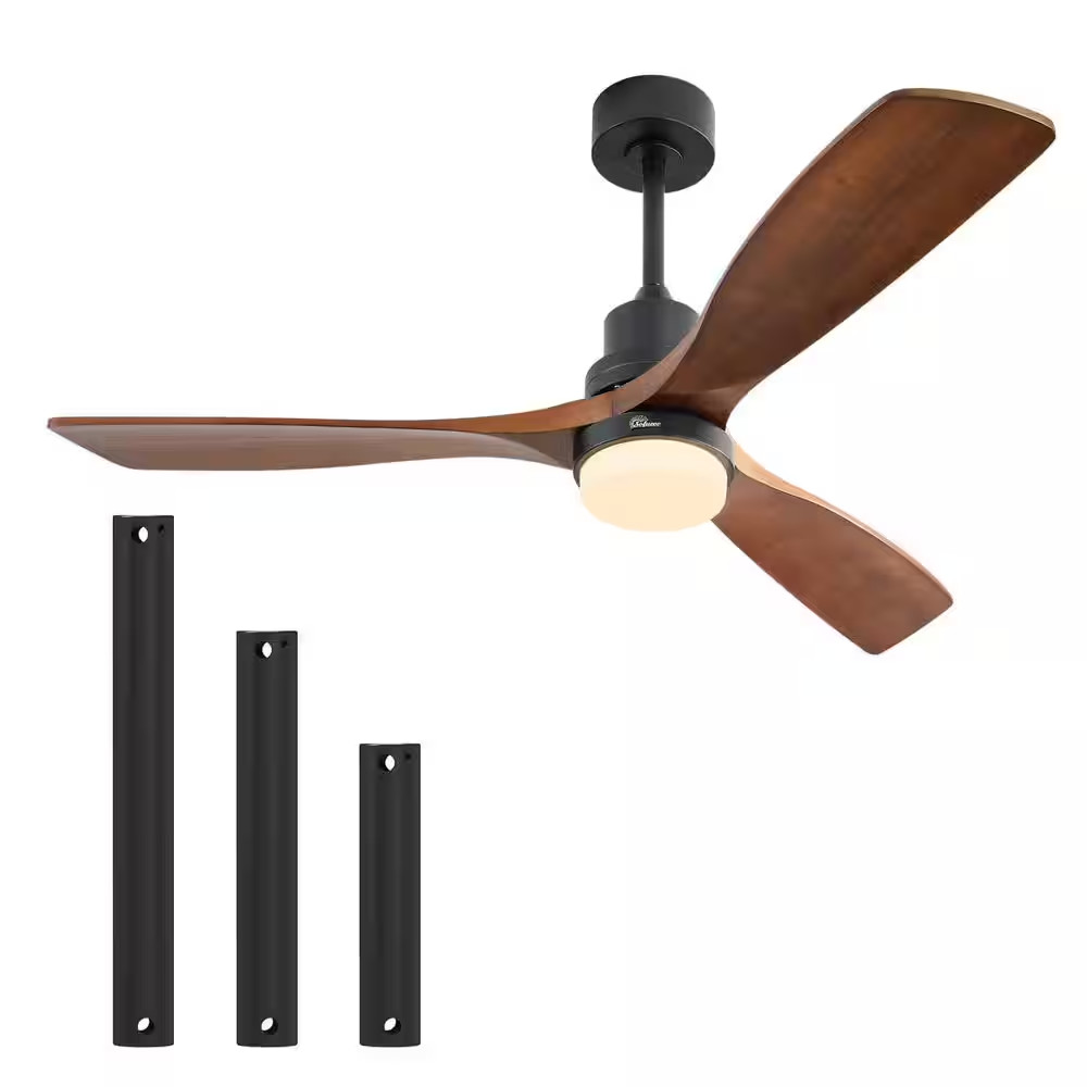 52 In. Modern Solid Wood Indoor/Outdoor Black Standard Downrod Ceiling Fan with