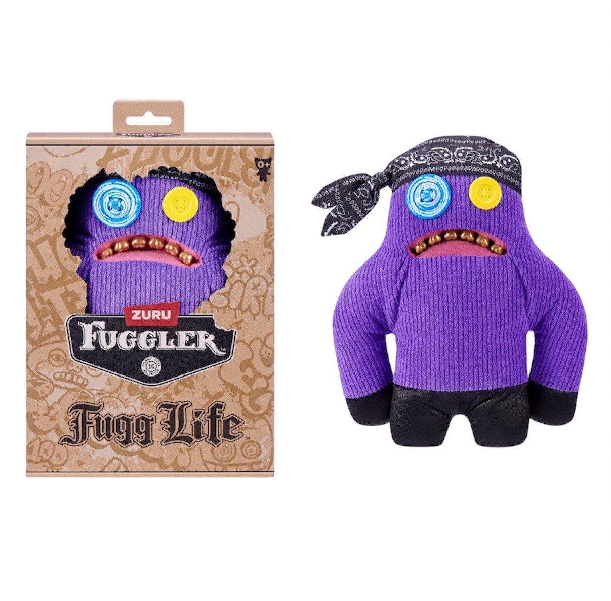 Zuru Fuggler Fugg Life 9" SASQUOOSH Purple Corduroy Black Bandana Gold Teeth