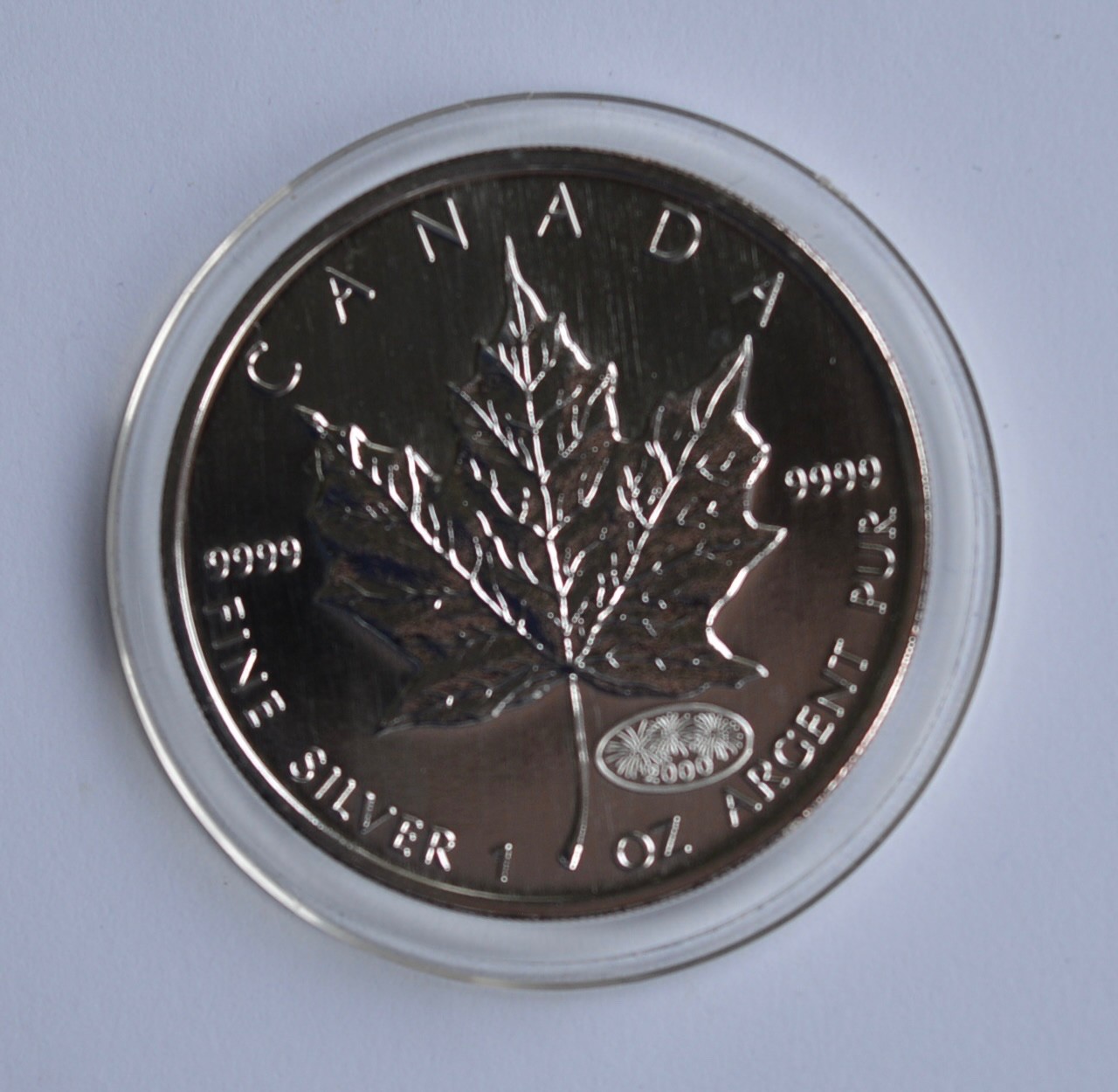 2000 Canada Maple Leaf $5 Fireworks Privy Mark Silver Coin